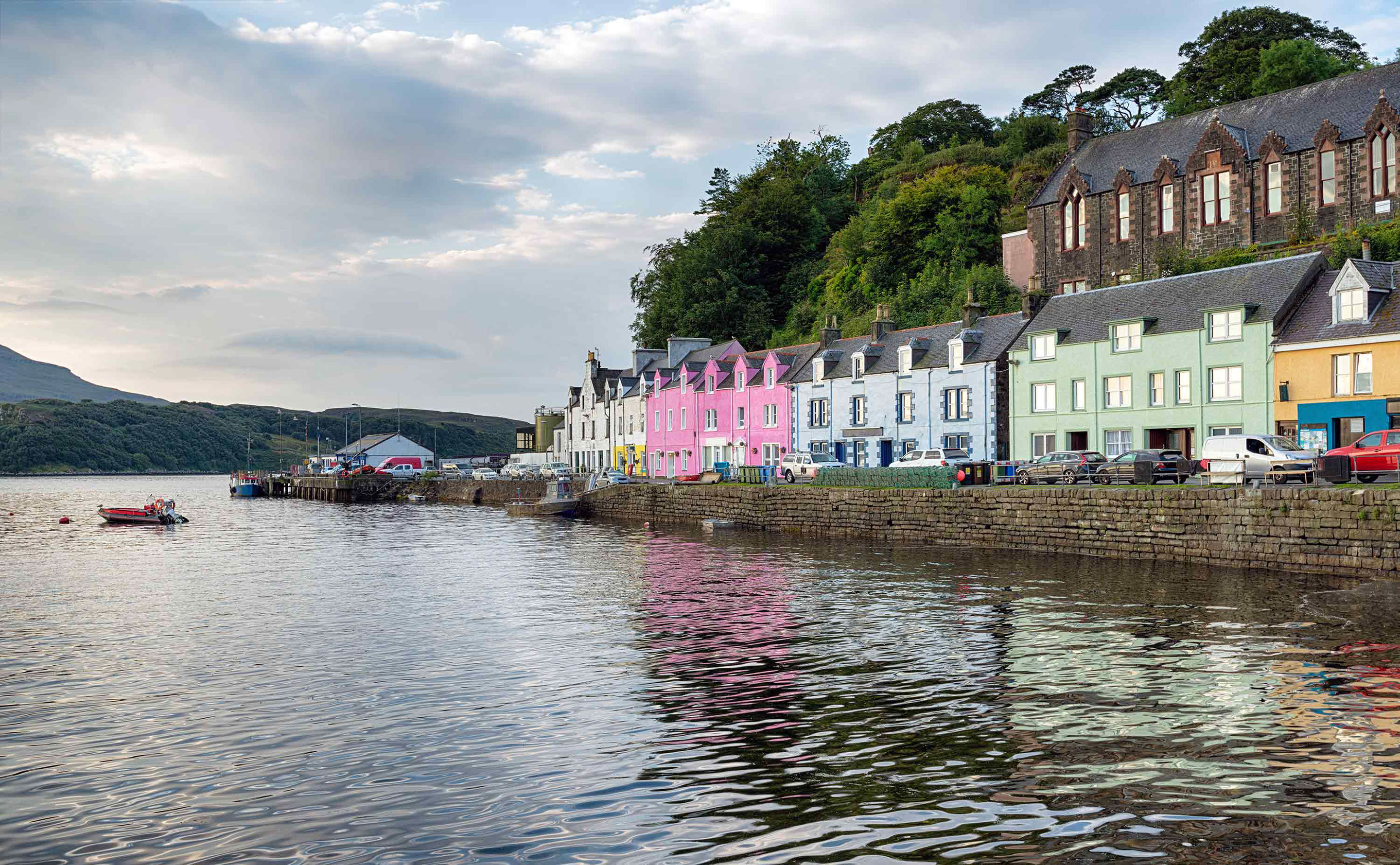 Portree on the Isle of Skye with Portree Pier home to many bars and restaurants